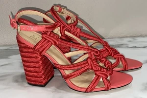CABI Tiptoe Bright Red/Orange Rope Sandal Block Heel Hibiscus Vacation 6012 Sz 9 - Picture 1 of 9