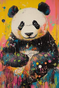 Leinwandbild leuchtend rosa gelb schwarz Panda Bär Wandbild Poster Druck - Bild 1 von 22