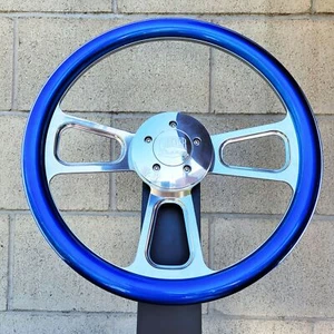 16" Inch Chrome Semi Truck Metallic Blue Steering Wheel Horn Big Rig - Picture 1 of 6