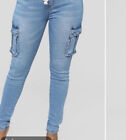 FashionNova Bad Mamma Jamma Cargo Jeans in Medium Blue Wash. Size S (6/8). 