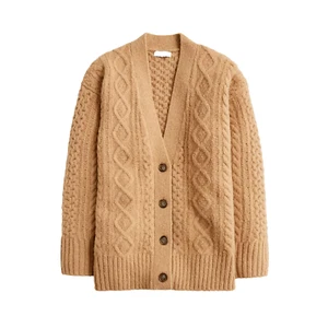 NWT J.Crew Cable-knit Stretch Cardigan in Heather Acorn Oversized Sweater S - Picture 1 of 6