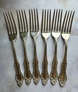 Set 6 Vintage Dinner Forks Wm A Rogers A1 Pattern Carlton, Silverplate - Picture 1 of 11