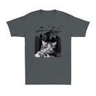 Selfie de chat avec ovnis extraterrestre OVNI drôle amoureux des chats cadeau vintage T-shirt homme