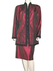 Marie St Clair~Burgundy Taffeta Dress Suit 18 Jacket/Skirt Paisley Beading NWT - Picture 1 of 21