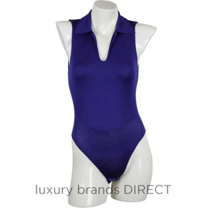 LA PERLA Bodysuit Collar buttery soft stretch silk knit body suit BLUE - Picture 1 of 6