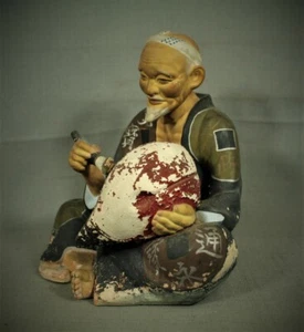Vintage Oriental antique clay pottery painter figurine Hakata Urasaki old man - Picture 1 of 8
