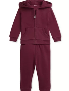 POLO RALPH LAUREN Aubergine Baby Fleece Hoodie & Pant Set, 24 M - Picture 1 of 1