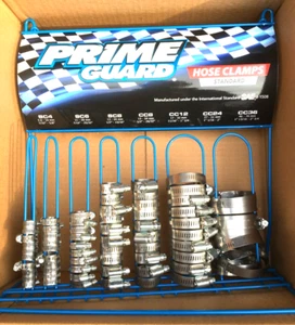 PRIME GUARD 70 pc STAINLESS STEEL STANDARD HOSE CLAMPS AND MOUNTABLE RACK - Picture 1 of 3
