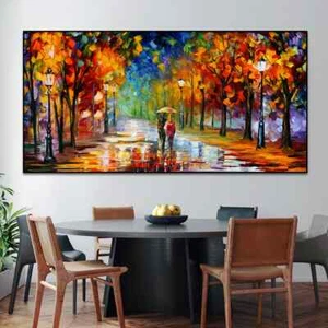 Modern Colorful Abstract Canvas Prints Art Rainy Garden Landscape Posters - Picture 1 of 11