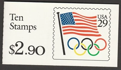 US 2528a BK186 Flag Olympic Rings 29c booklet 10 K11111 MNH 1991 - Image 1 of 4