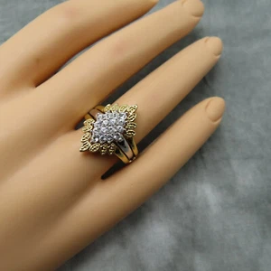 Vintage Sterling Silver Ring Cocktail Clear Faceted Crystal Size 7 Golden 632c - Picture 1 of 13