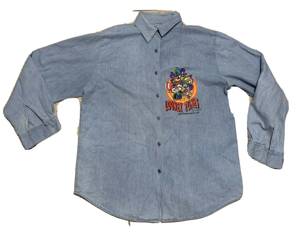 Camisa manga longa vintage anos 90 1993 Looney Tunes com botões tamanho M Rap Urban Clean - Imagem 1 de 4