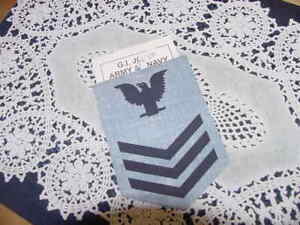 US Navy Vintage Petty Officer First Class E-6 Iron-On Blue Patch Set, Dungarees
