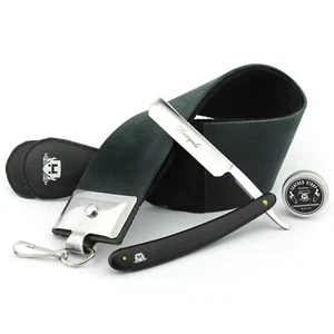 Men Shaving Kit Cut Throat Straight Razor Real Leather Sharpening Strop & Paste - Picture 1 of 7