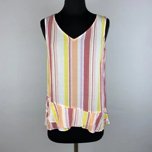 A.N.A. A New Approach S gestreiftes V-Ausschnitt Stufen Rüschensaum Viskose Tank Boho OT - Bild 1 von 12
