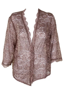 R M Richards Plus Size Cocoa Brown 3/4-Sleeve Sequined Lace Jacket 18W - Image 1 of 3