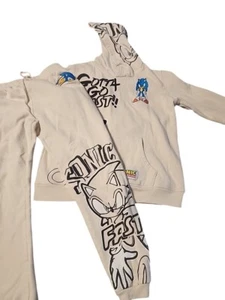 Sonic Hoodie & Jogger Sweatpant Set Sonic The Hedgehog Boys Graffiti Embroidered - Picture 1 of 24