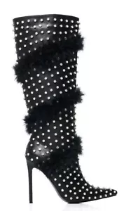 Azalea Wang schwarze Gardenia federverzierte Stiefel Größe 8 - Bild 1 von 4