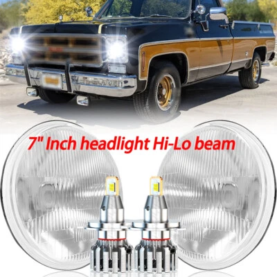 Fits GMC C15/C25 C35 1975-1978 Pair 7"inch Round Headlight High/Low Beam Bulbs - Image 1 of 4