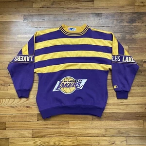 90’s Vintage Starter NBA Los Angeles Lakers Crewneck Sweatshirt Size L Used Rare - Picture 1 of 7