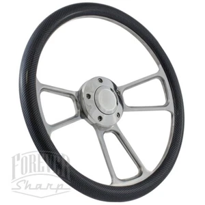 Marine Billet Aluminum 14" Carbon Fiber Flame Steering Wheel w/ Boat Adapter - Picture 1 of 2