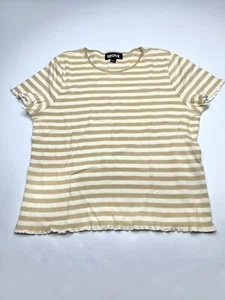 VTG Kasper Women's Beige White Stretchy Striped Short Sleeve T-shirt Size Large - Picture 1 of 9