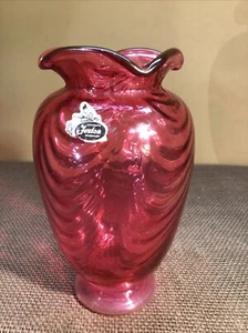 "Florero con volantes con cortina de arándano de vidrio Fenton raro 6,5"" auténtico hecho a mano" - Imagen 1 de 10