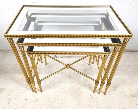 Brass Nesting Tables Vintage French by MAISON JANSEN France Cover