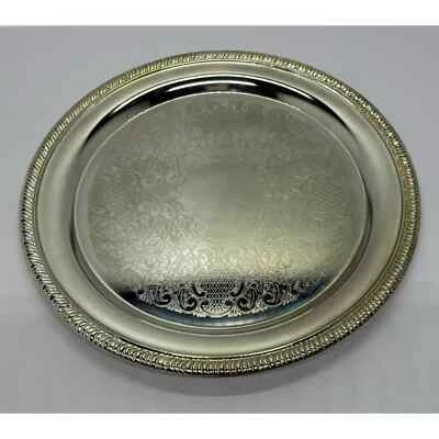 "Bandeja para servir Oneida Home plateada ornamentada grabada 10"""  Foto 1 de 2