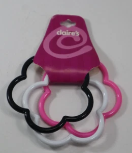 BD 3 pc set flower black white pink plastic bangle Bracelet Claire's Jewelry - Picture 1 of 5
