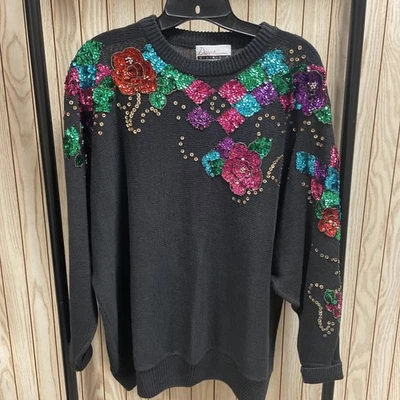 Suéter Vintage Diana Marco 22W Negro Lentejuelas Feo Navidad Fiestas Eventos Foto 1 de 4