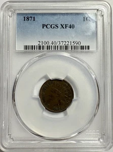 1871 Indian Head Cent - Graded XF40 by PCGS - Free Shipping - Picture 1 of 4