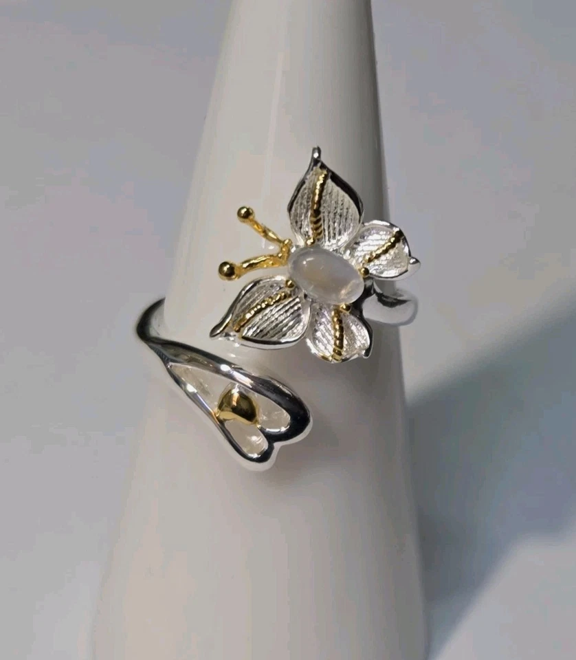 Anillo de plata de ley 925 envolvente mariposa piedra lunar natural talla 7 2103 Foto 1 de 4