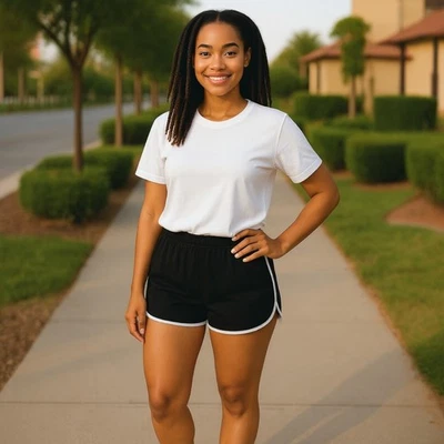 Pantalones cortos deportivos de talle alto talla grande para mujer 3XL negros blancos a rayas Foto 1 de 4