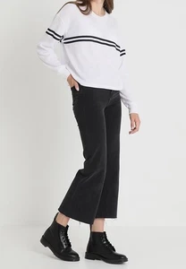 Hollister Boyfriend T-Shirt Waffelstrick Langarm weiß gestreift Thermo Oberteil Small - Bild 1 von 9