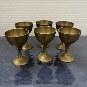 Lot of 6 Antique Ornate Engraved Brass Cups 2 Inch High - Picture 1 of 5