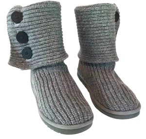 UGG Australia Classic Cardy Boots Damen Gr. 6 Grau Strick Knopf 5819 - Bild 1 von 9