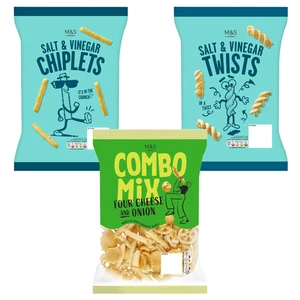 M&S Crunchy Snacks Mix Sweet Chili Käse & Zwiebelsalz & Essig Chiplets - Bild 1 von 6