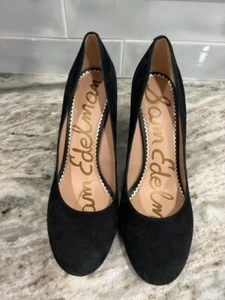 Sam Edelman Black Suede Women's Chunky 3 1/2" Heel Pumps Size 8.5 - Picture 1 of 6