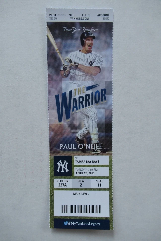 ПОЛНЫЙ БИЛЕТ NEW YORK YANKEES VSRAYS 4/28/2015 ~ «ВОИН» ПОЛ О'НИЛ - Изображение 1 из 1