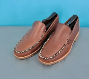 Men's VTG NOS 70s Brown Leather Loafers Sz 7 M 1970s Hush Puppies Wolverine - Picture 1 of 11