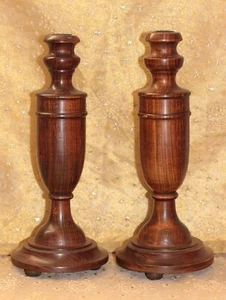 PAIR OF ANTIQUE TURNED OAK BALUSTER EMPIRE STYLE CANDLESTICK HOLDERS c.1920 - Picture 1 of 16