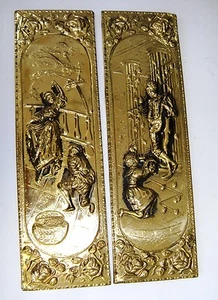 Pair of RARE BRASS VINTAGE DANCING COUPLE RECTANGULAR WALL HANGING England - Picture 1 of 4
