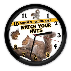 Squirrel Feeding Area Watch Your Nuts WALL CLOCK - Funny Home Decor Xmas GIFT - Picture 1 of 1