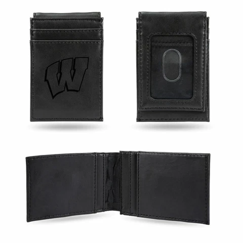 Wisconsin Badgers Laser Engraved Black Front Pocket Wallet/Money Clip Cover