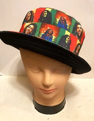 Bob Marley Portrait Bucket Hat Reversible Rain Cap 100% Cotton One Size Jamaica - Image 1 of 4