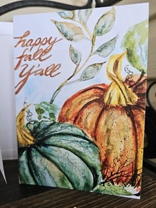 "Happy Fall Y'all" Kürbisse Herbst Kunst Grußkarte 5x7 mit Umschlag innen leer  - Bild 1 von 4