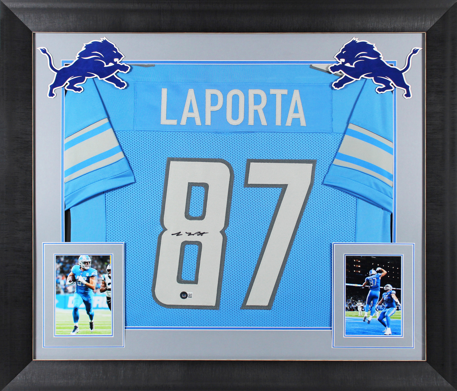 Sam Laporta Autographed Signed Authentic Blue Pro Style Framed Jersey Beckett Witnessed 