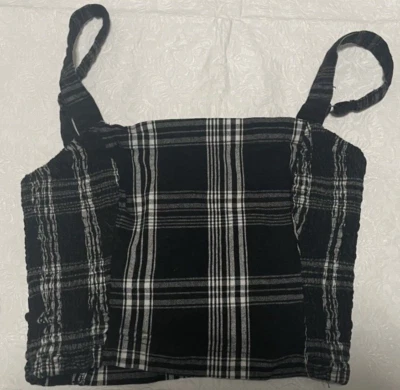 Hollister Halter Top Talla XS Blanco y Negro Cuadros Correas Ajustables E Foto 1 de 4