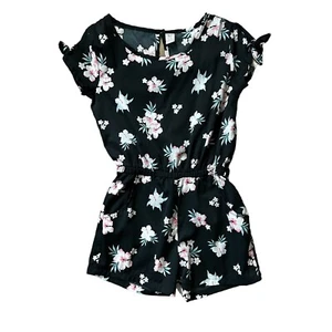 Sweet Butterfly Navy & Pink Floral Short Sleeve Keyhole Back Shorts Romper 5/6 - Picture 1 of 7